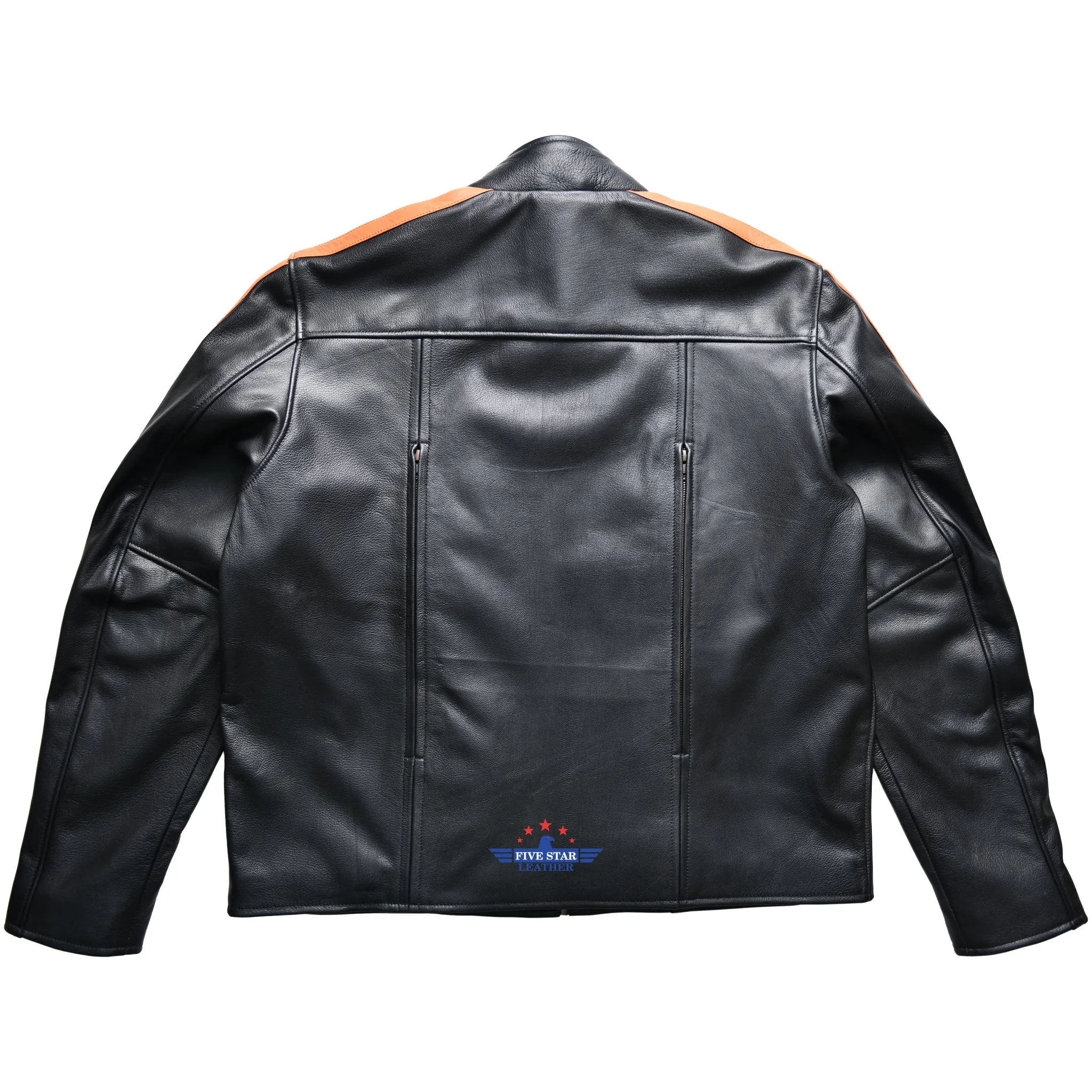 FiveStar Leather Men Sportswear Speed King Jacket Black Goatskin & Orange Stripes sold by Five Star Leather product image thumbnail 5