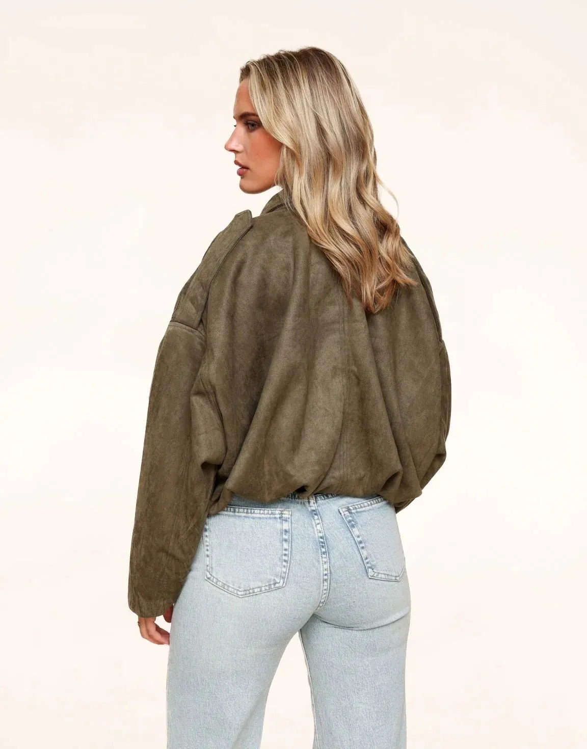 Khaki Suede Bomber Jacket sold by Eyisa product image thumbnail 2