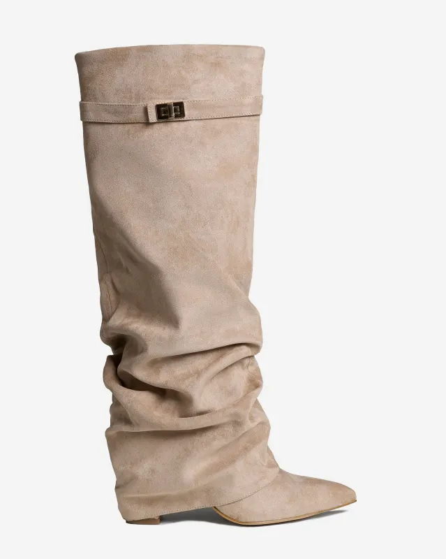 Lavista Slouchy Suede knee high boots - Beige sold by Eyisa