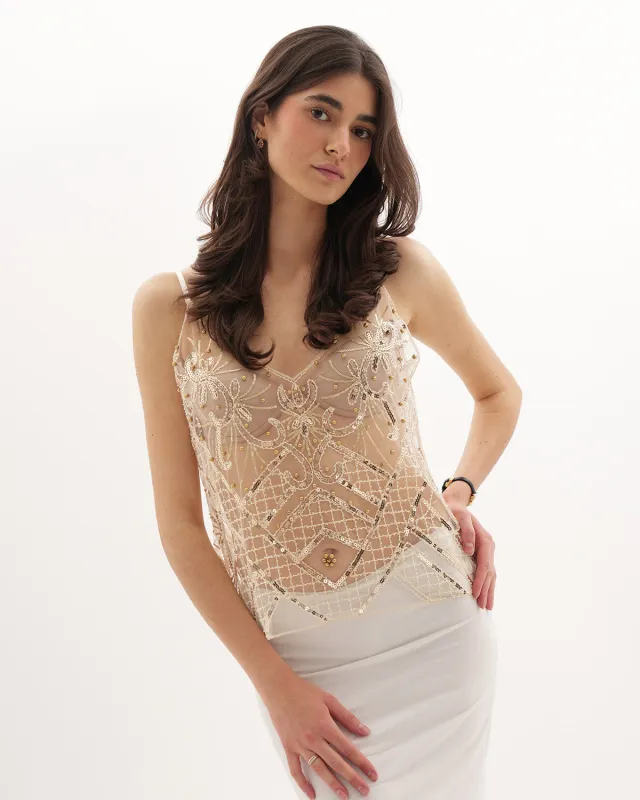 Luna Embellished Top - Gold made by Eyisa