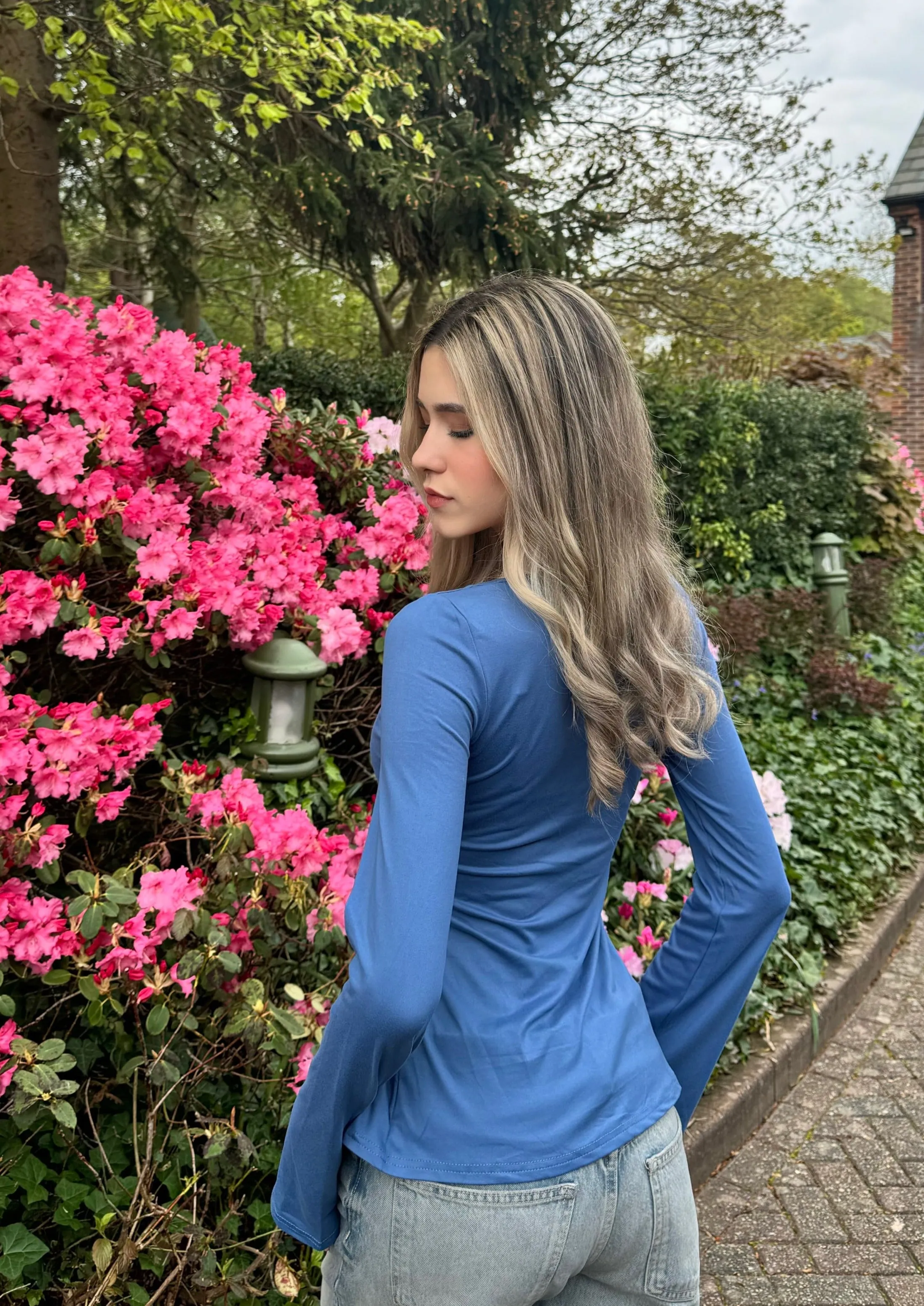 Estella Tie Front Long Sleeve Top - Navy Blue sold by Eyisa product image thumbnail 3