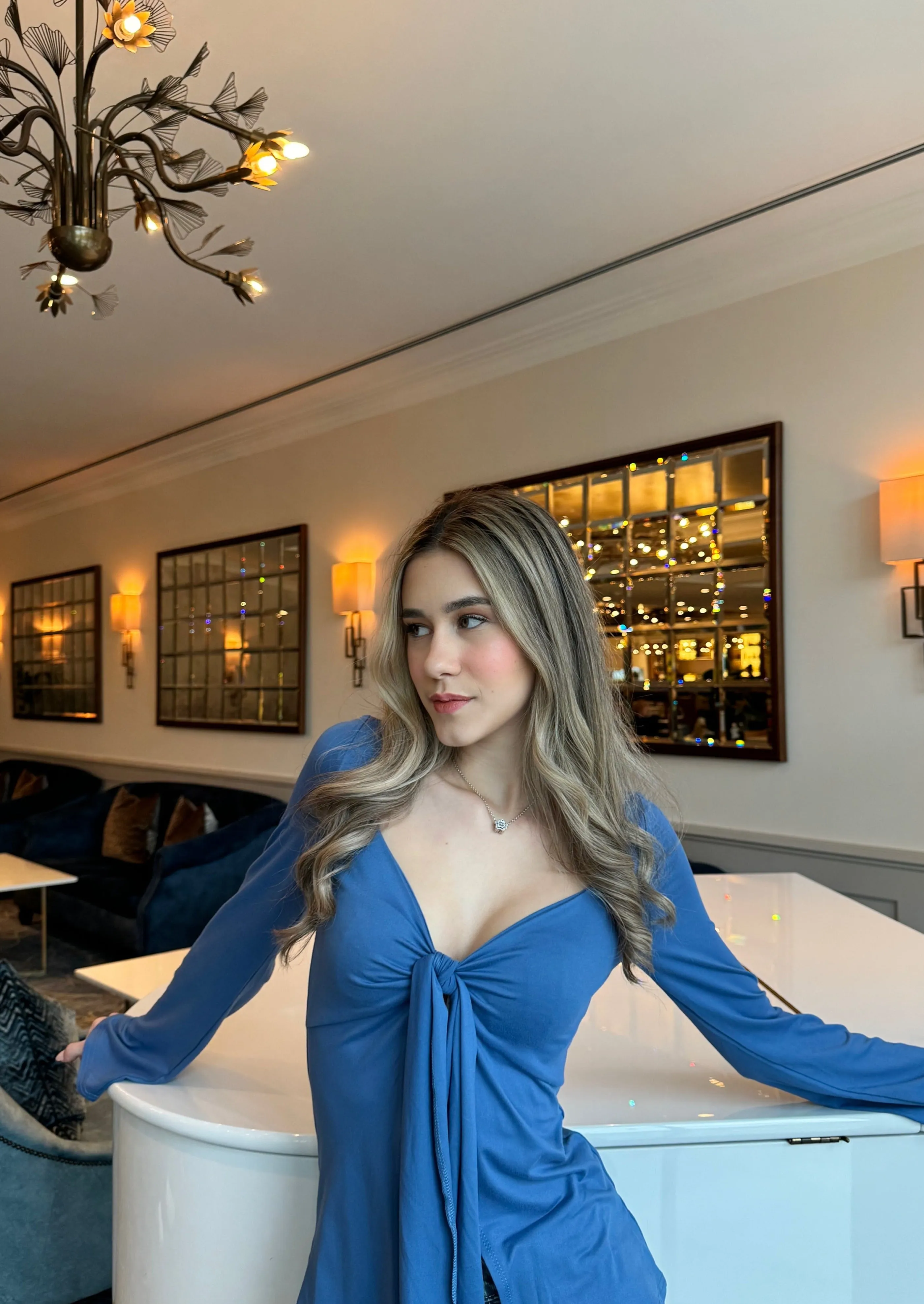 Estella Tie Front Long Sleeve Top - Navy Blue sold by Eyisa product image thumbnail 2