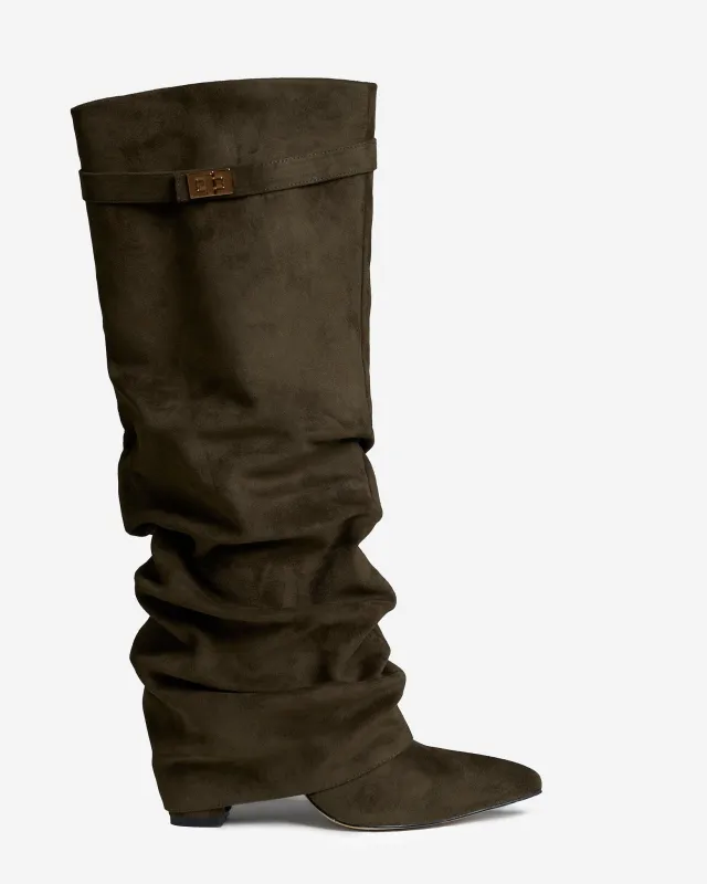 Lavista Slouchy Suede knee high boots - Olive green sold by Eyisa