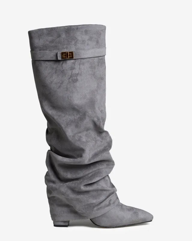 Lavista Slouchy Suede knee high boots - Grey sold by Eyisa