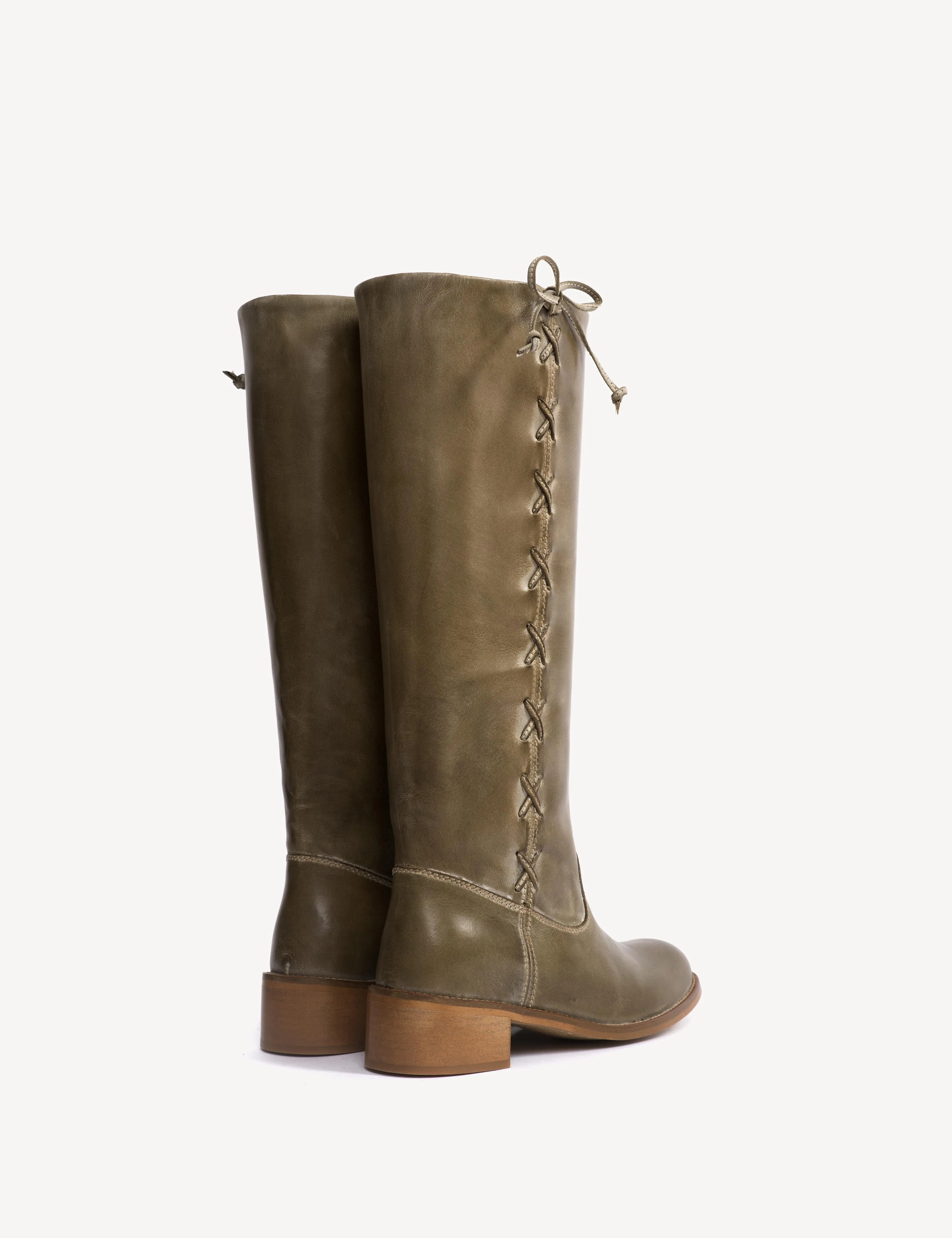 Ann Gaucho Boot With Laces In Army Green Escovado Leather sold by DICO Copenhangen product image thumbnail 3