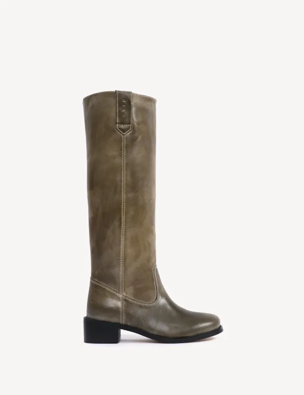 Ann Gaucho Boot In Army Green Escovado Leather sold by DICO Copenhangen