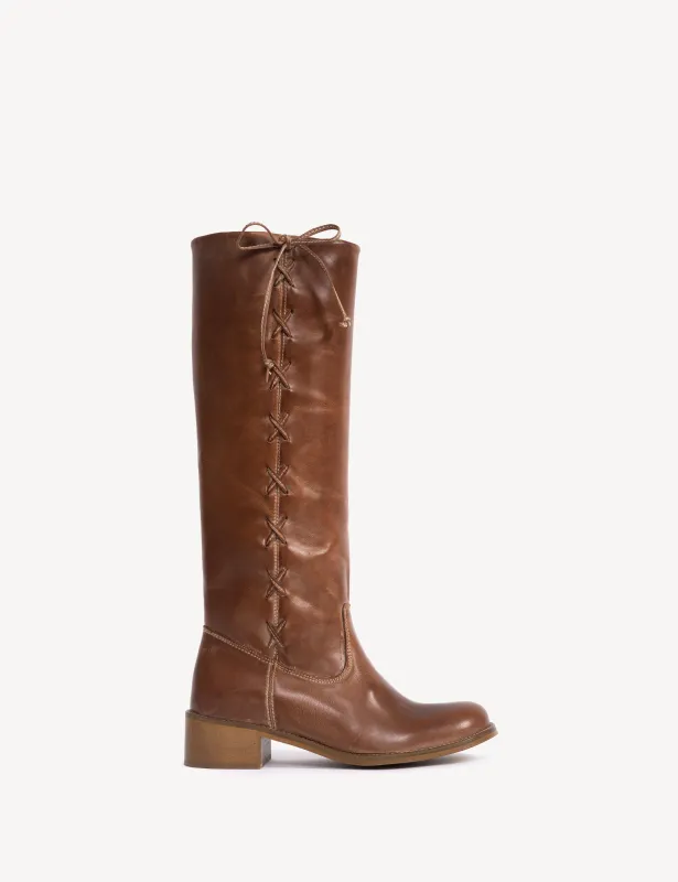 Ann Gaucho Boot With Laces In Cognac Escovado Leather sold by DICO Copenhangen