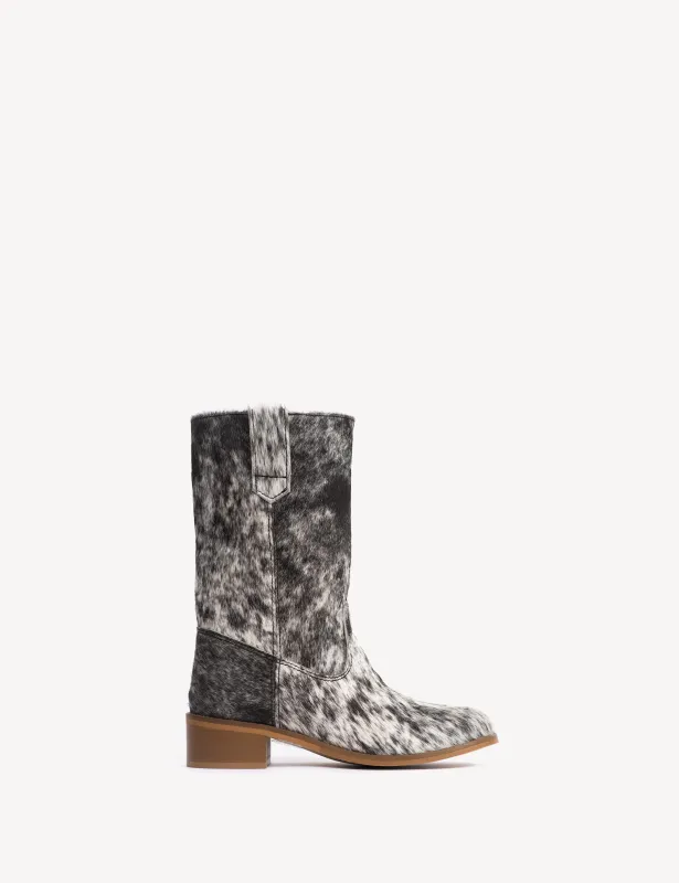 Julia Gaucho Boot In Black & White Cow Fur sold by DICO Copenhangen