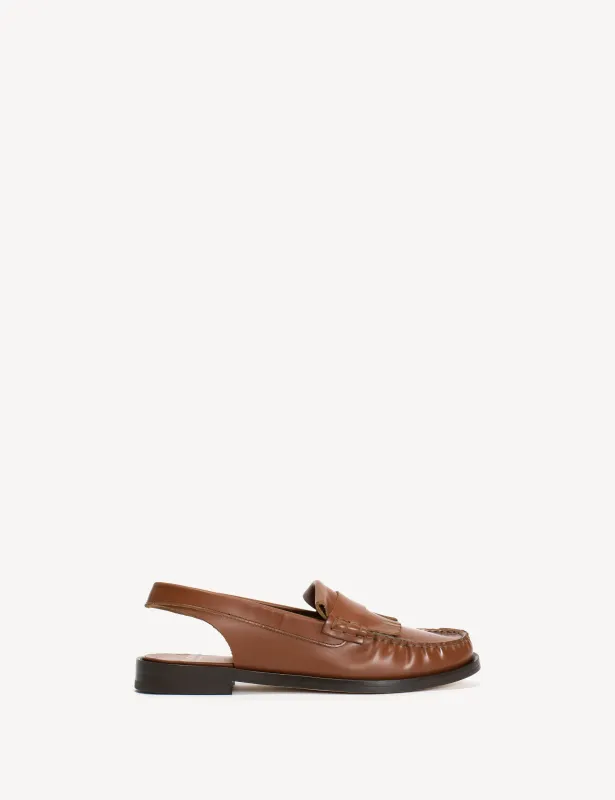 Slingback Moccasin Loafer With Fringes In Hazelnut Polido Leather sold by DICO Copenhangen