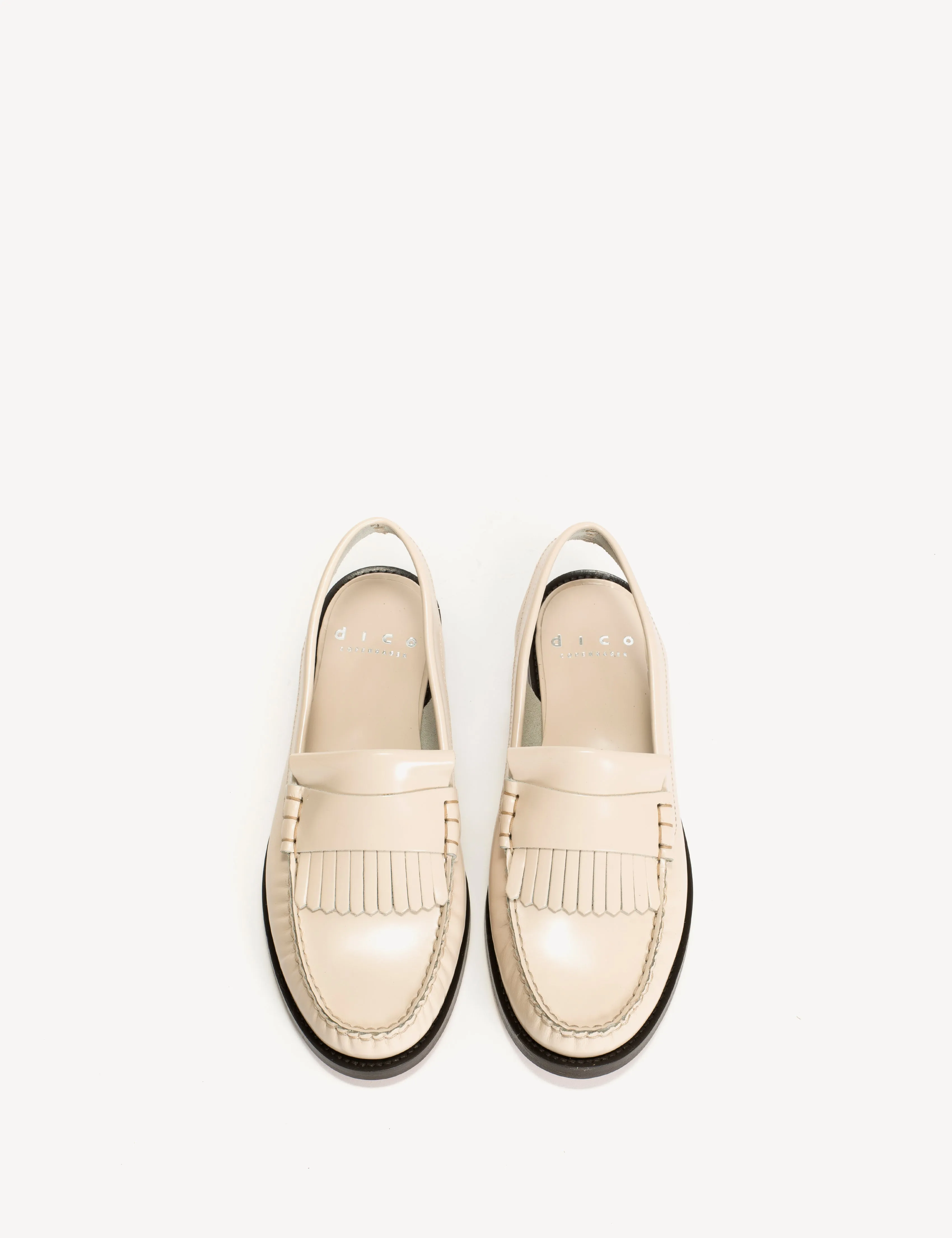 Slingback Moccasin Loafer With Fringes In Bone White Polido Leather sold by DICO Copenhangen product image thumbnail 4
