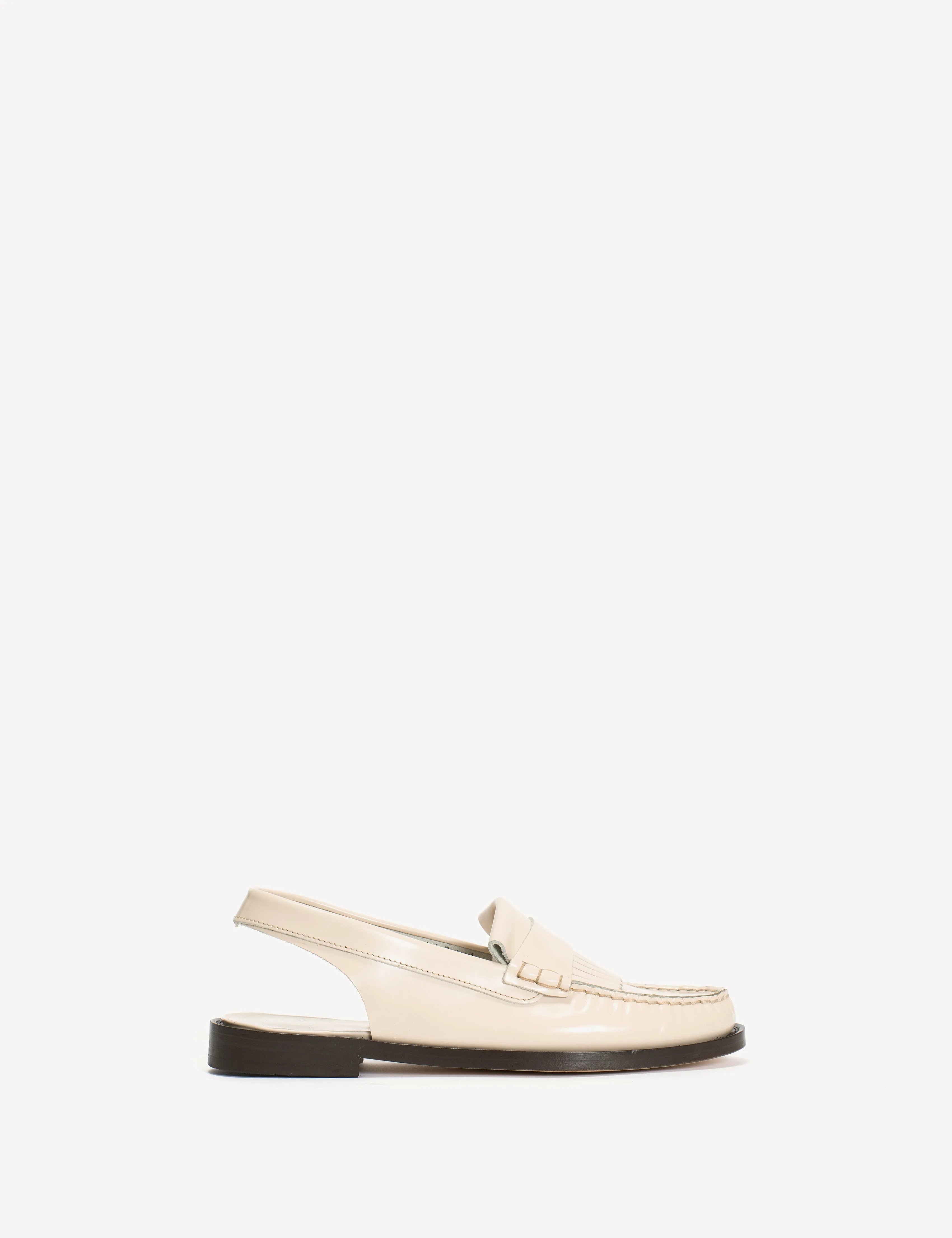 Slingback Moccasin Loafer With Fringes In Bone White Polido Leather sold by DICO Copenhangen