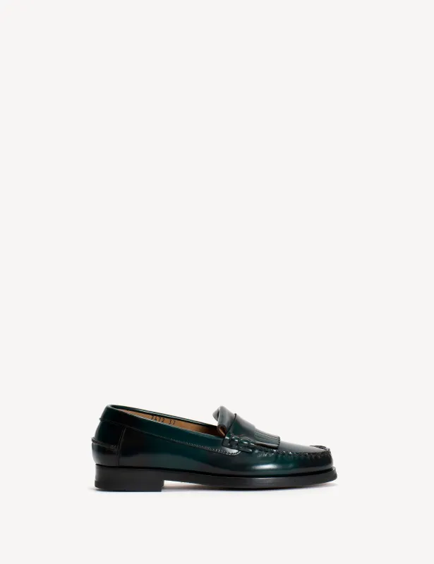 Moccasin Loafer With Fringes In Green Polido Leather sold by DICO Copenhangen