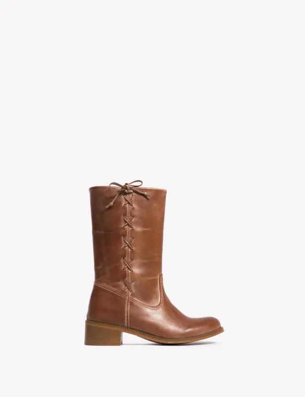 Julia Gaucho Boot With Laces In Cognac Escovado Leather sold by DICO Copenhangen