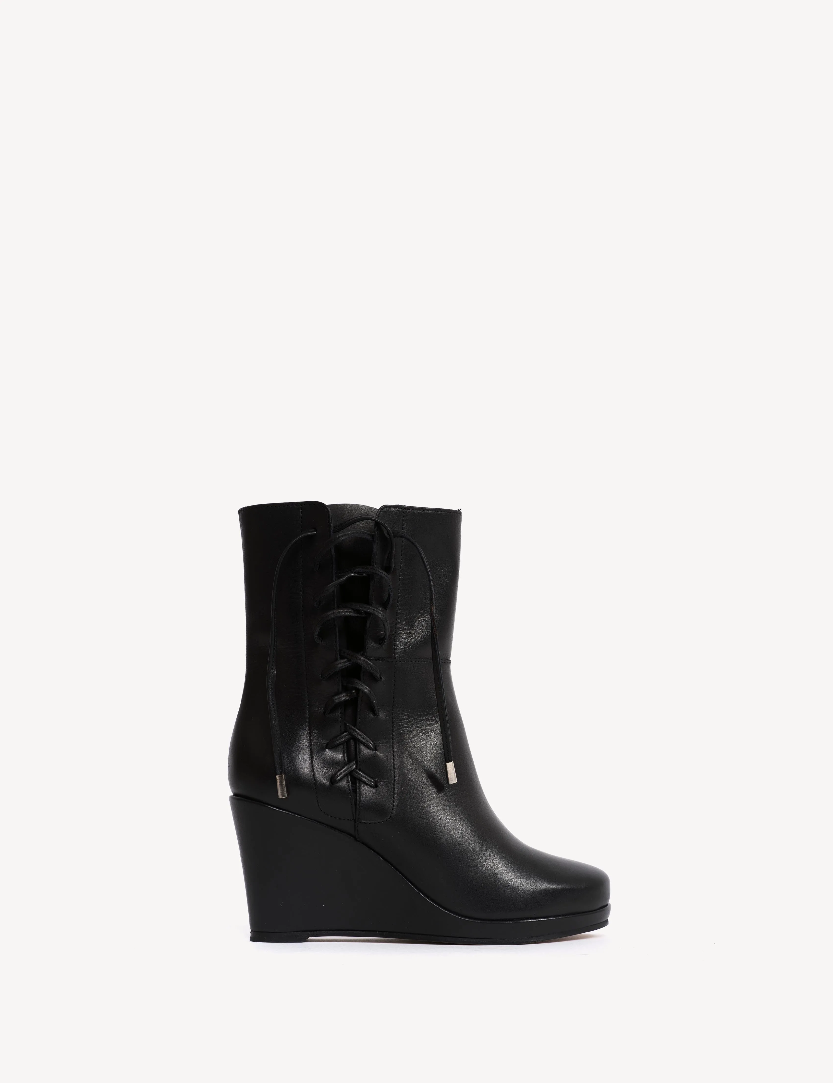 Liv Wedge Ankle Boot With Side Laces In Black Calfskin sold by DICO Copenhangen product image thumbnail 5
