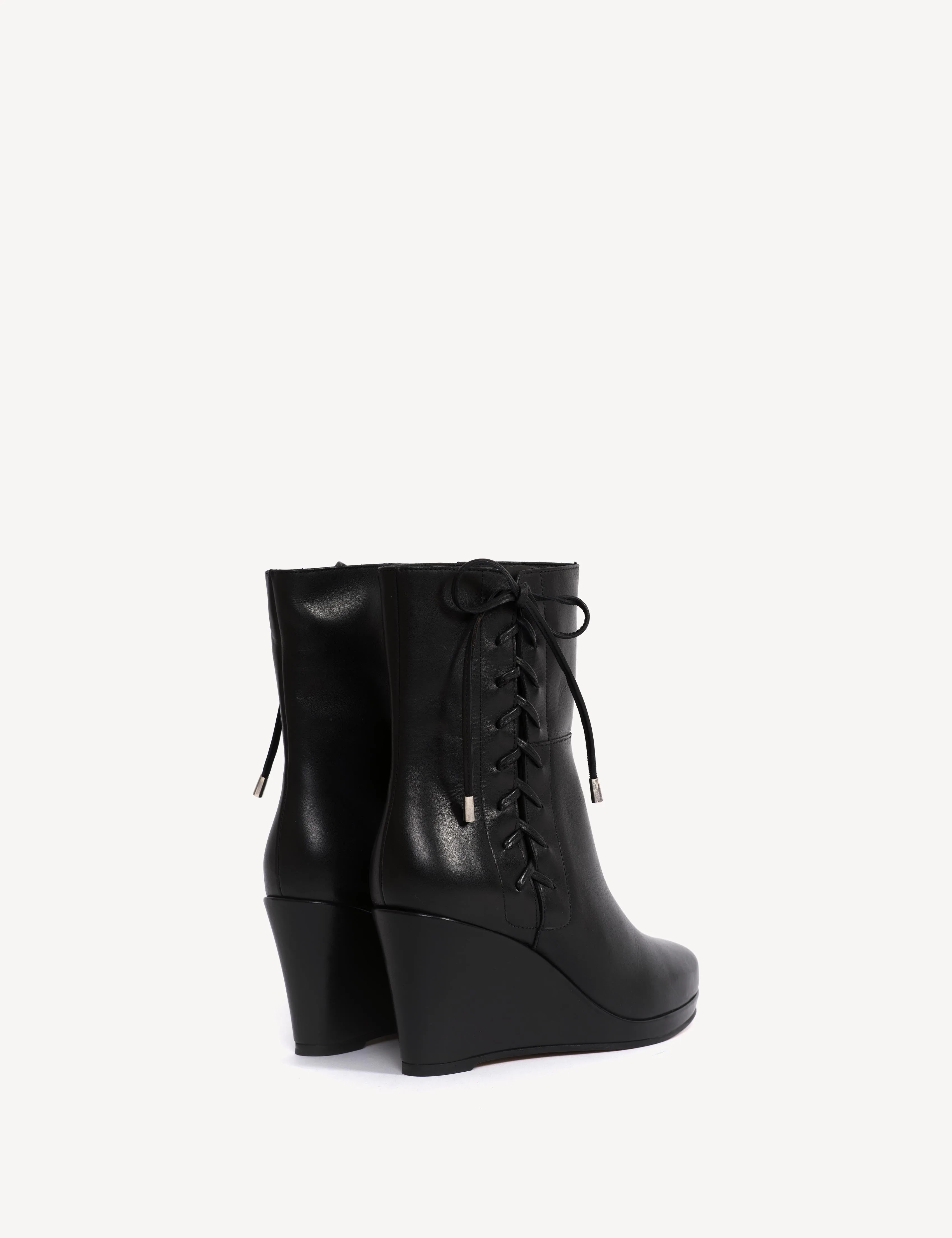 Liv Wedge Ankle Boot With Side Laces In Black Calfskin sold by DICO Copenhangen product image thumbnail 3
