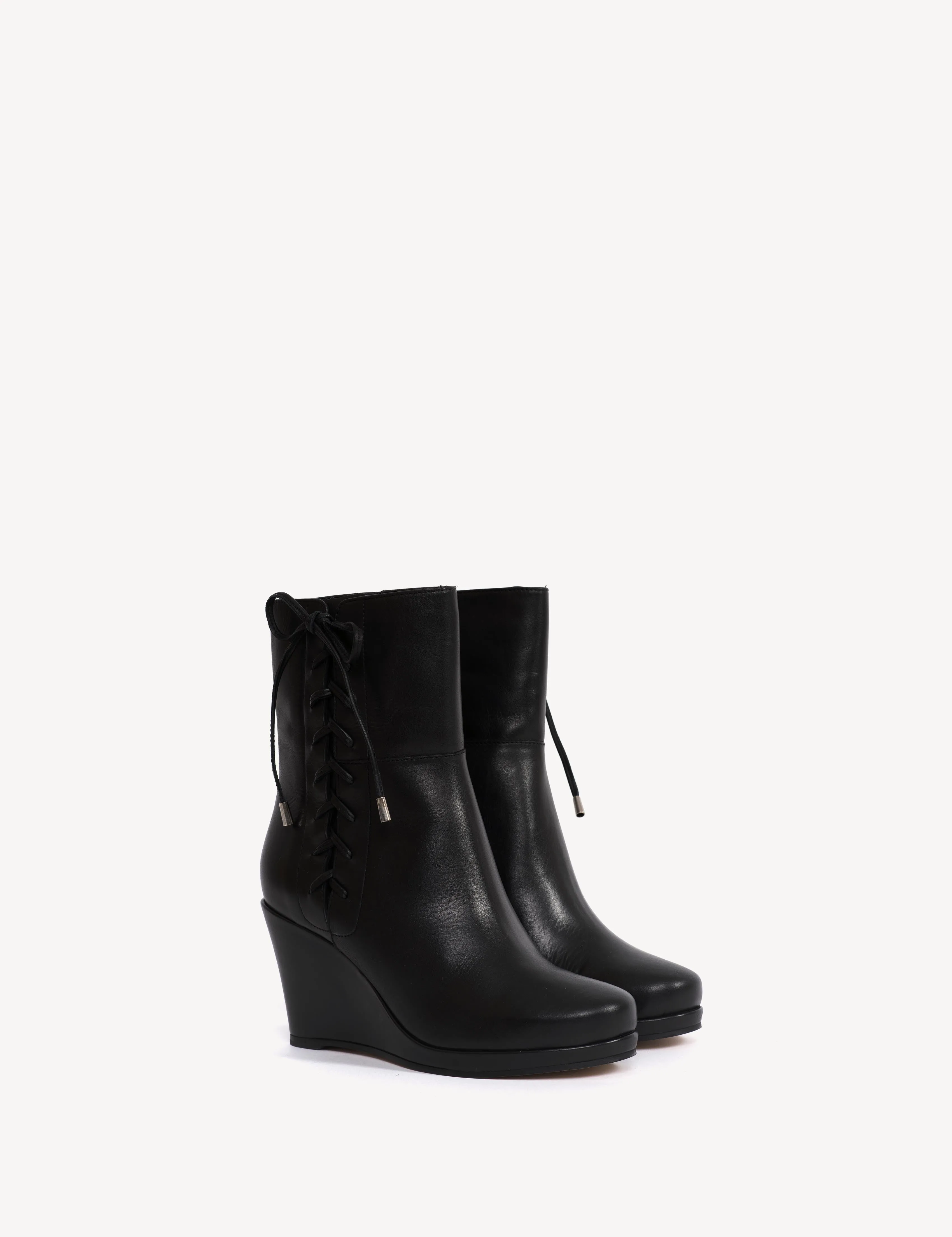 Liv Wedge Ankle Boot With Side Laces In Black Calfskin sold by DICO Copenhangen product image thumbnail 2
