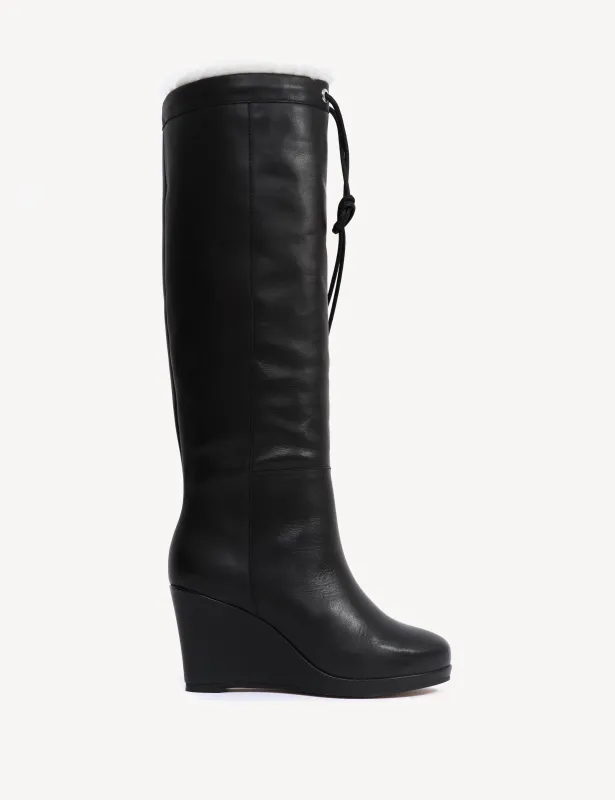 Liv Wedge Boot High In Black Calfskin & Shearling Lining made by DICO Copenhangen