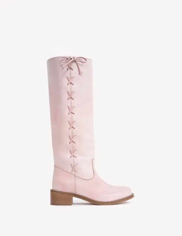 Ann Gaucho Boot With Laces In Pink Escovado Leather sold by DICO Copenhangen