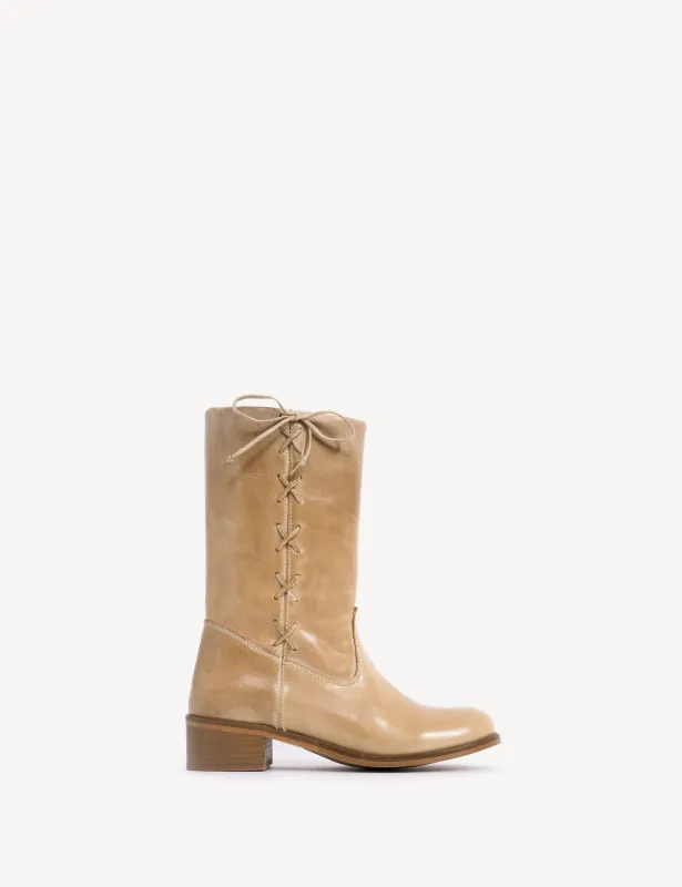 Julia Gaucho Boot With Laces In Light Tan Escovado Leather sold by DICO Copenhangen