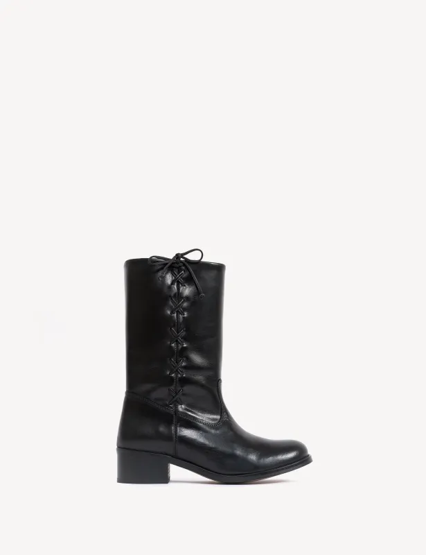 Julia Gaucho Boot With Laces In Black Escovado Leather sold by DICO Copenhangen
