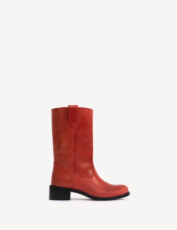 Julia Gaucho Boot In Red Escovado Leather sold by DICO Copenhangen