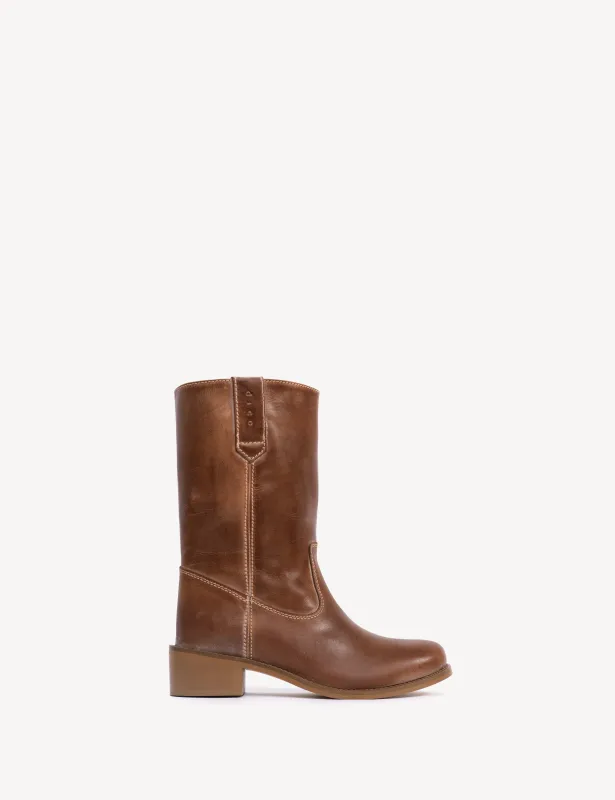 Julia Gaucho Boot In Cognac Escovado Leather sold by DICO Copenhangen