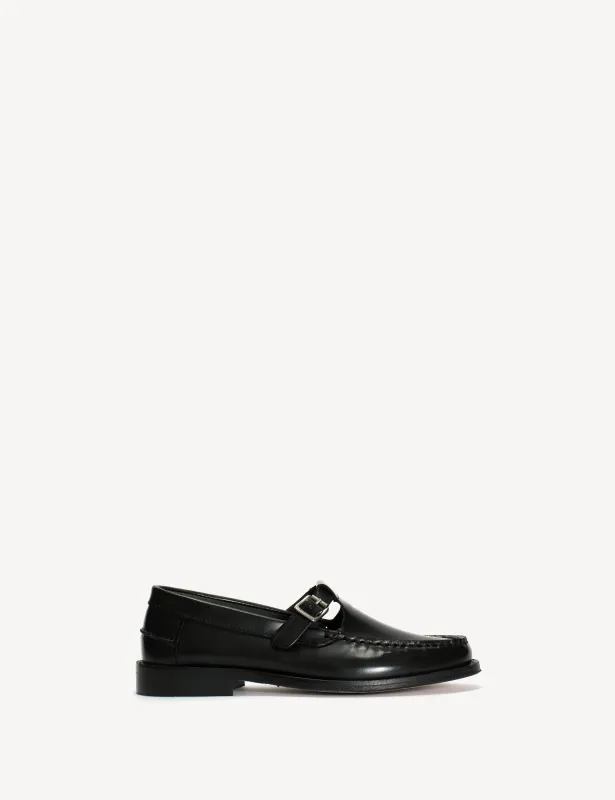 Moccasin T-Bar Loafer In Black Polido Leather sold by DICO Copenhangen