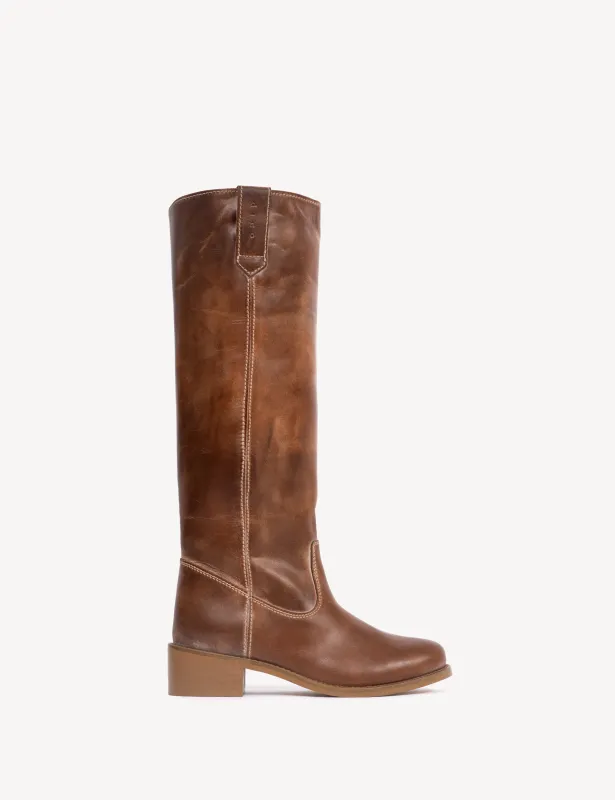 Ann Gaucho Boot In Cognac Escovado Leather sold by DICO Copenhangen