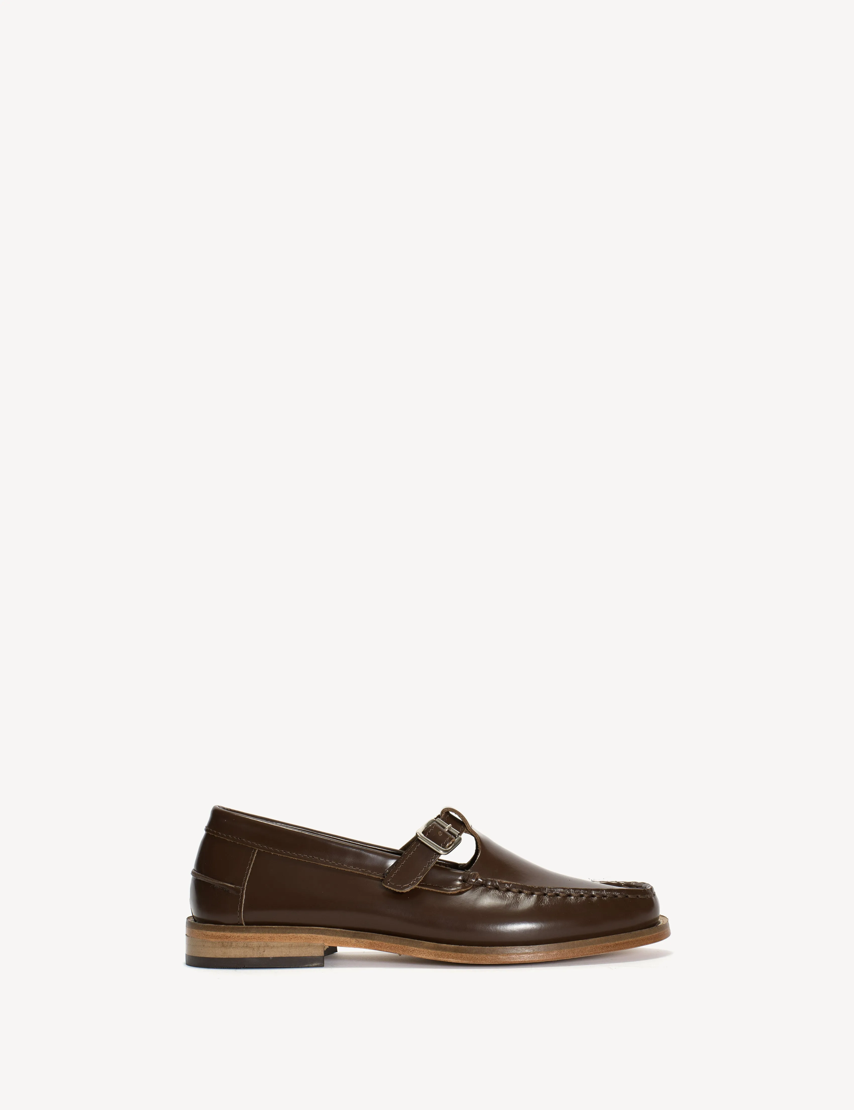 Moccasin T-Bar Loafer In Brown Polido Leather sold by DICO Copenhangen