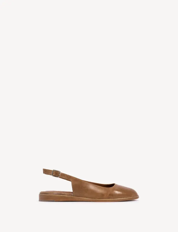 Moa Slingback Flats In Dark Tan Escovado Leather sold by DICO Copenhangen