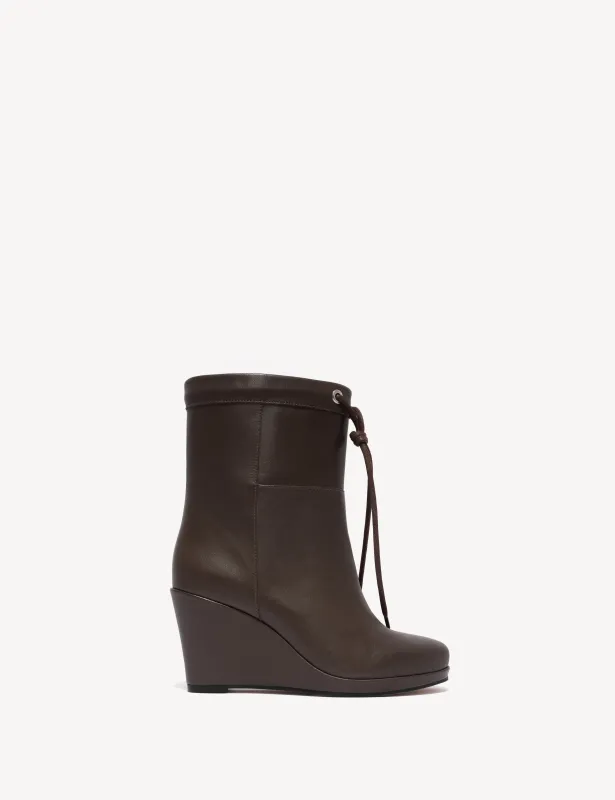 Liv Wedge Ankle Boot In Dark Brown Calfskin sold by DICO Copenhangen