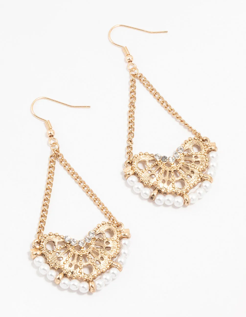Antique Gold Pearl Chandelier Drop Earrings sold by lovisa