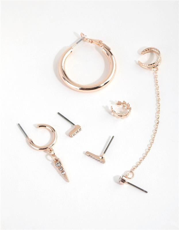 Rose Gold Hoop & Diamante Earring Pack sold by lovisa