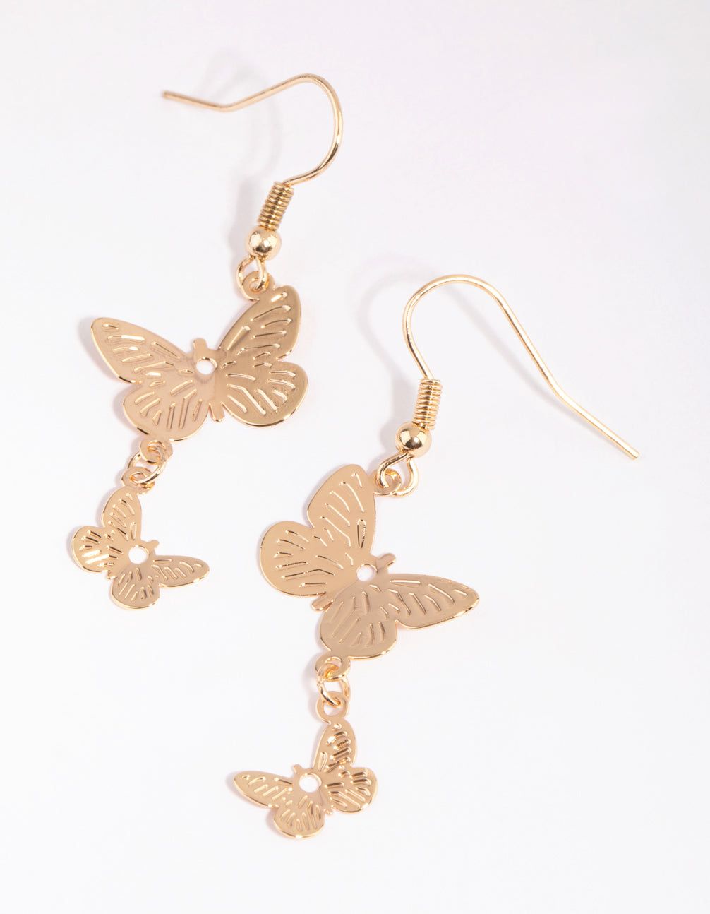 Gold Double Butterfly Drop Earrings sold by lovisa