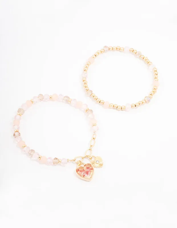 Gold Heart Charm Beaded Bracelet sold by lovisa