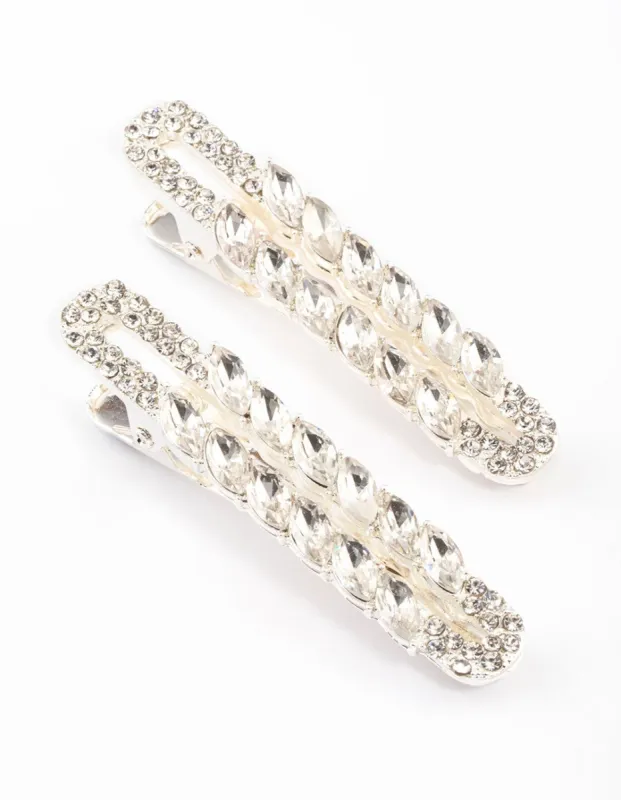 Silver Mixed Navette Diamante Hair Clips Pack sold by lovisa