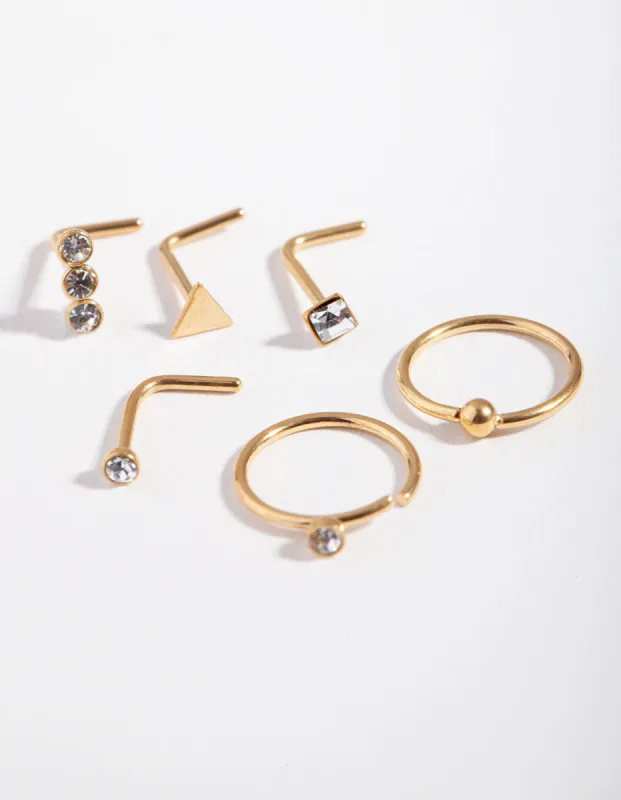 Gold Geometric Diamante Nose 6-Pack sold by lovisa
