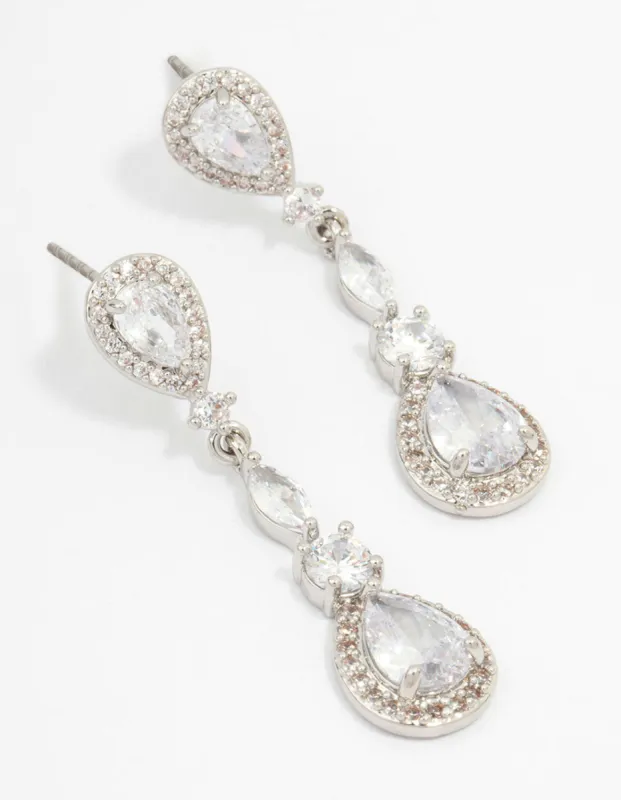 Silver Cubic Zirconia Pear Halo Drop Earrings sold by lovisa