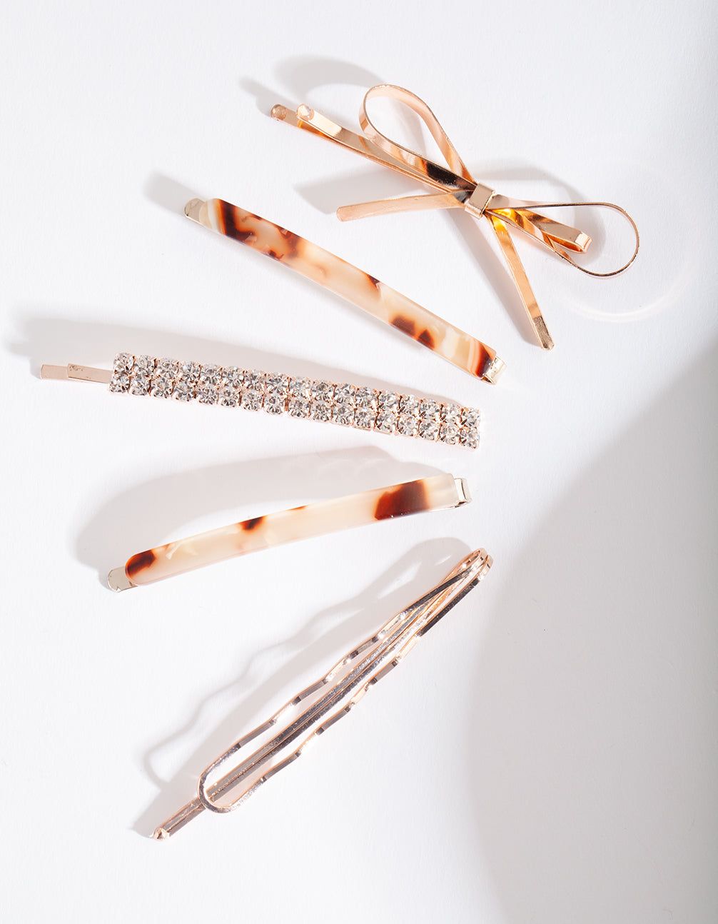 Rose Gold Diamante Bow Hair Clip 5-Pack sold by lovisa