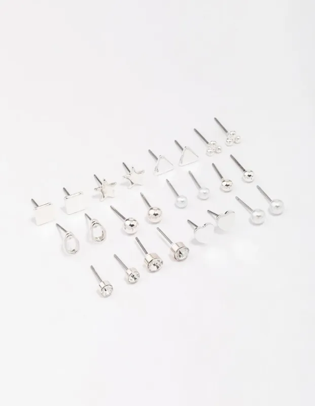 Silver Mixed Stud Earring 12-Pack sold by lovisa