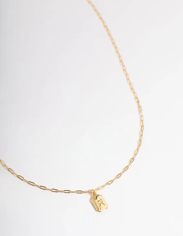 Letter R Gold Plated Rectangle Pendant Initial Necklace sold by lovisa