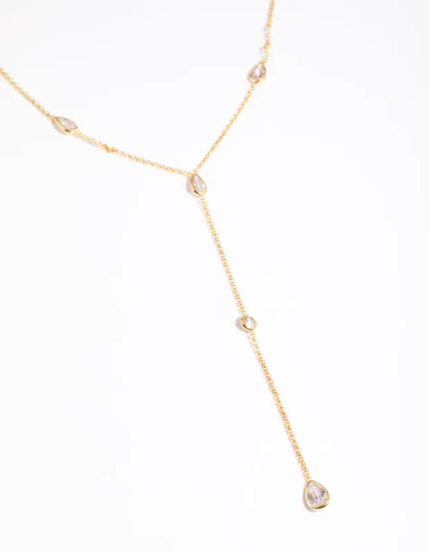 Gold Plated Cubic Zirconia Lariat Necklace sold by lovisa
