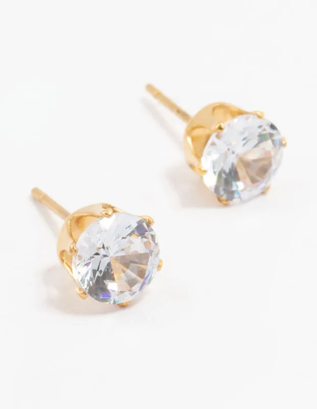Gold Plated Stainless Steel Cubic Zirconia Stud Earrings 7 MM sold by lovisa