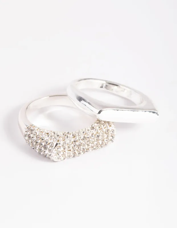 Silver Plated Diamante Smooth Ring Set sold by lovisa