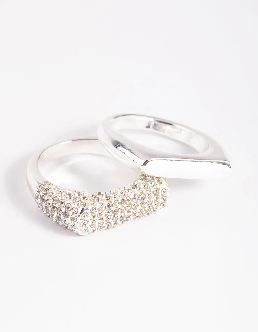 Silver Plated Diamante Smooth Ring Set sold by lovisa