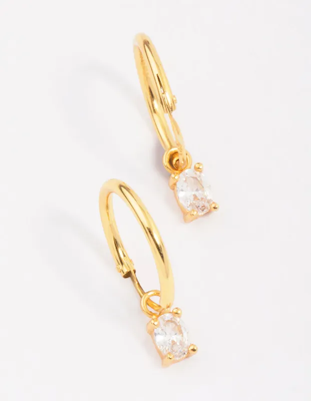 Gold Plated Sterling Silver Oval Cubic Zirconia Hoop Earrings sold by lovisa