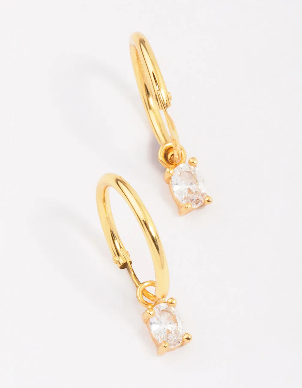 Gold Plated Sterling Silver Oval Cubic Zirconia Hoop Earrings sold by lovisa