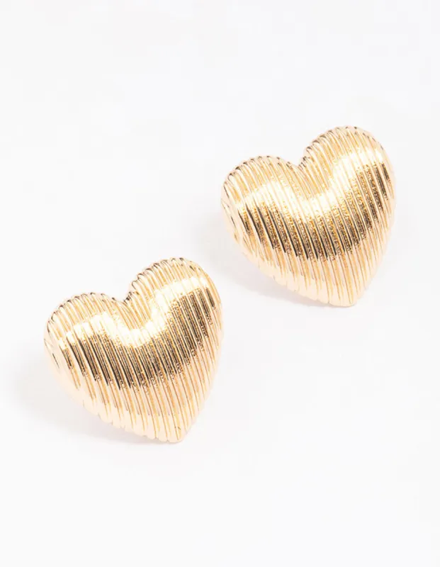 Gold Ribbed Heart Stud Earrings sold by lovisa