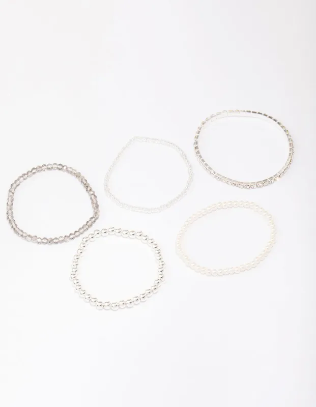 Silver Beaded & Pearl Bracelet 5-Pack sold by lovisa