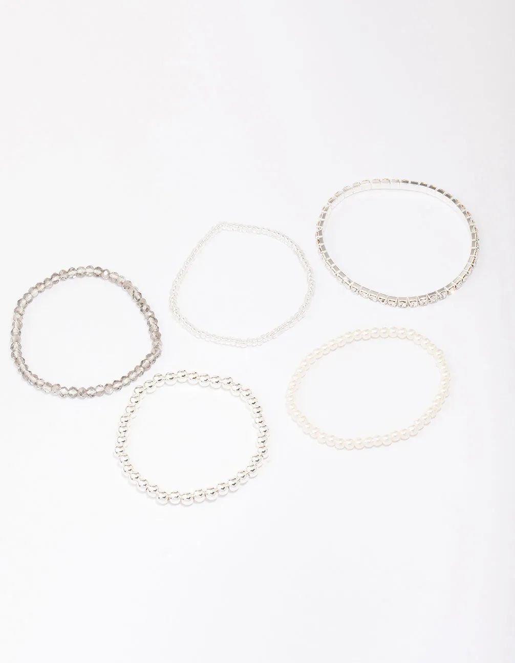Silver Beaded & Pearl Bracelet 5-Pack sold by lovisa